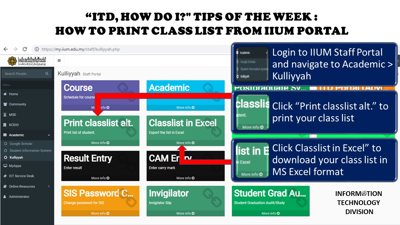 ITD, HOW DO I?” TIPS OF THE WEEK : HOW TO PRINT CLASS LIST FROM IIUM ...